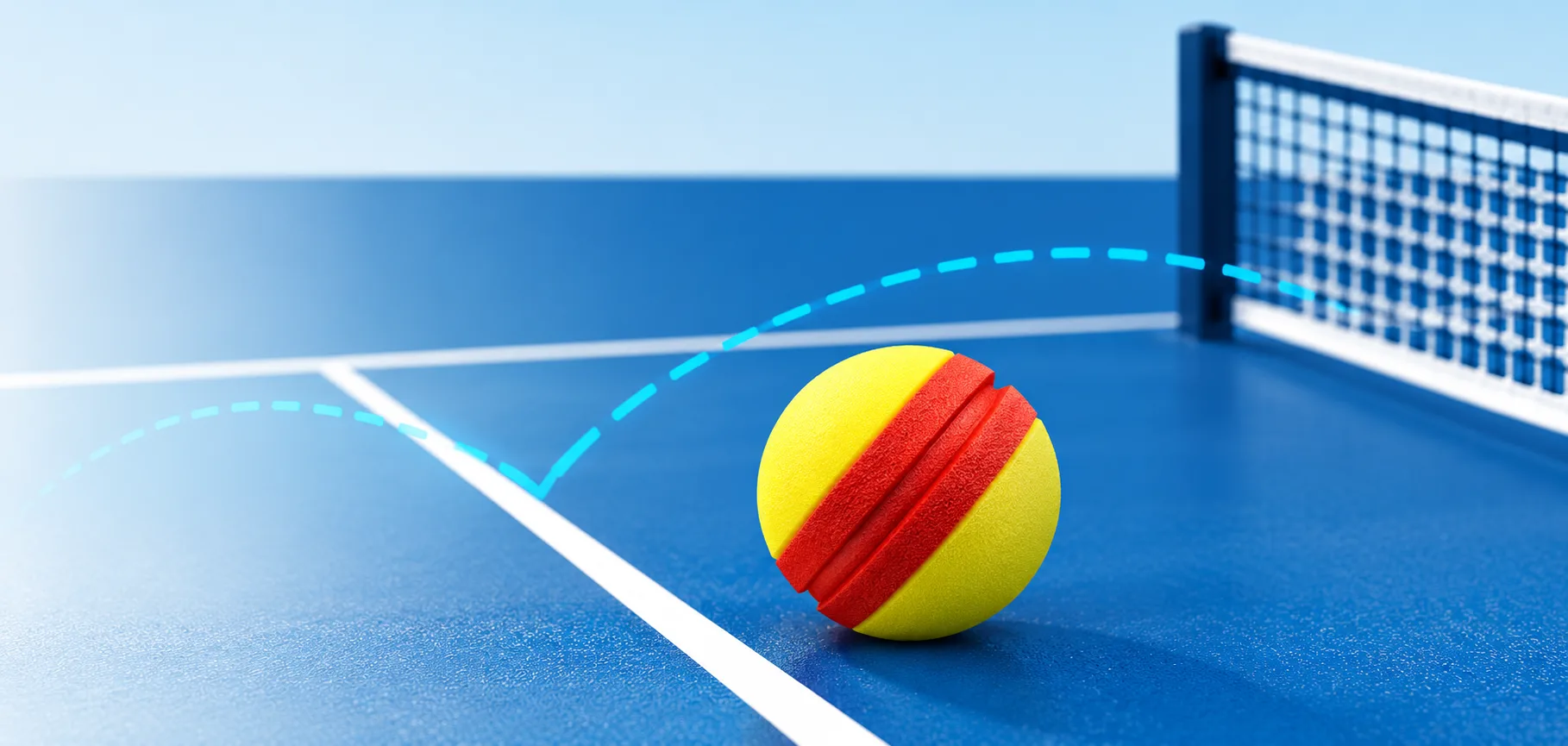 The official TYPTI ball bouncing over the net on court